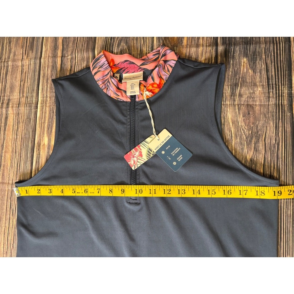 Tommy Bahama Golf Polo Dress Womens Size L Navy Sleeveless Zip 1/4 Neck Tropical - Picture 6 of 12